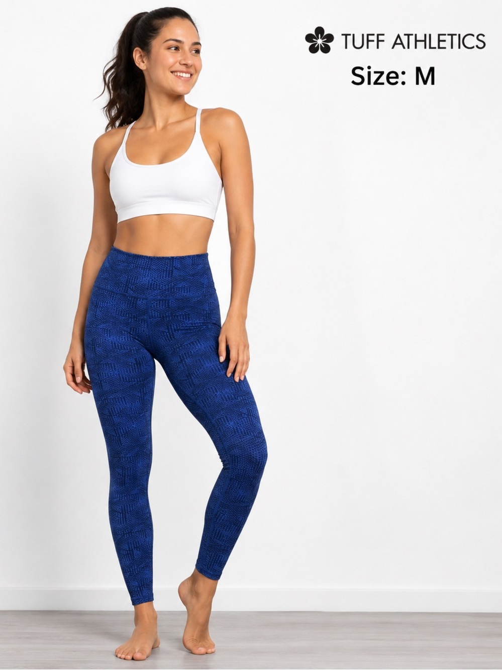 NWT Tuff Athletics Women’s Blue Printed High Rise Leggings Size M UPF 40+